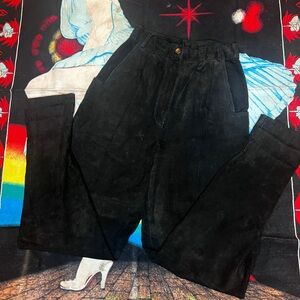 INTERIN Suede Pig Skin Leather high waisted trousers Front pleated pockets sz 4